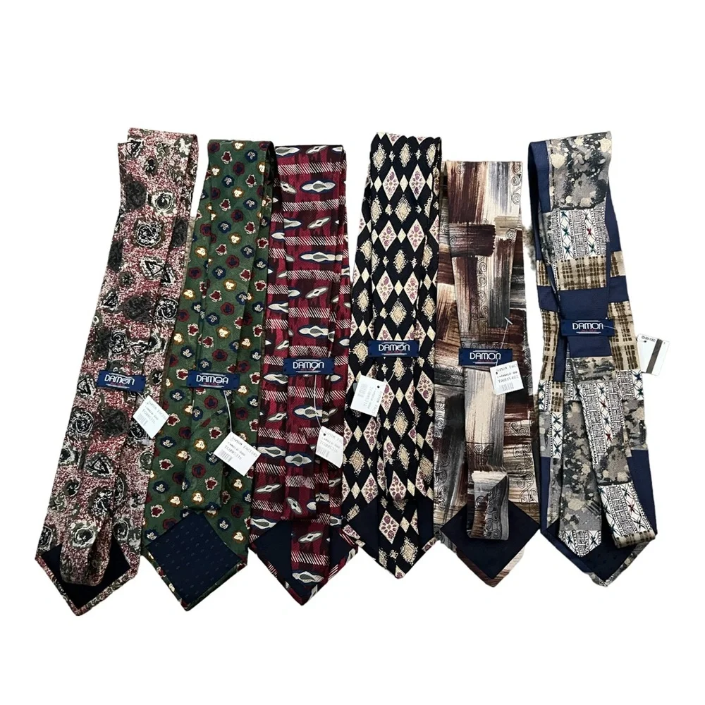 6- NWT Vintage Retro 90’s Y2K Patterned Silk Damon Neck Ties - Picture 2 of 8